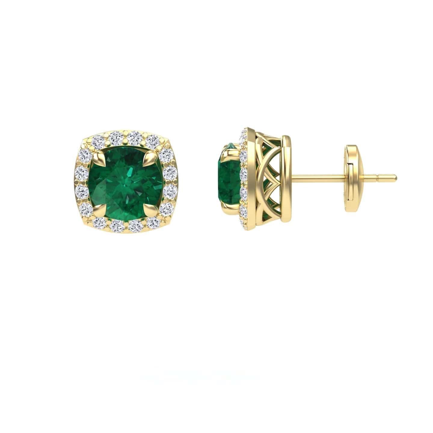 Emerald & Diamond Halo Stud Earrings - Maggie