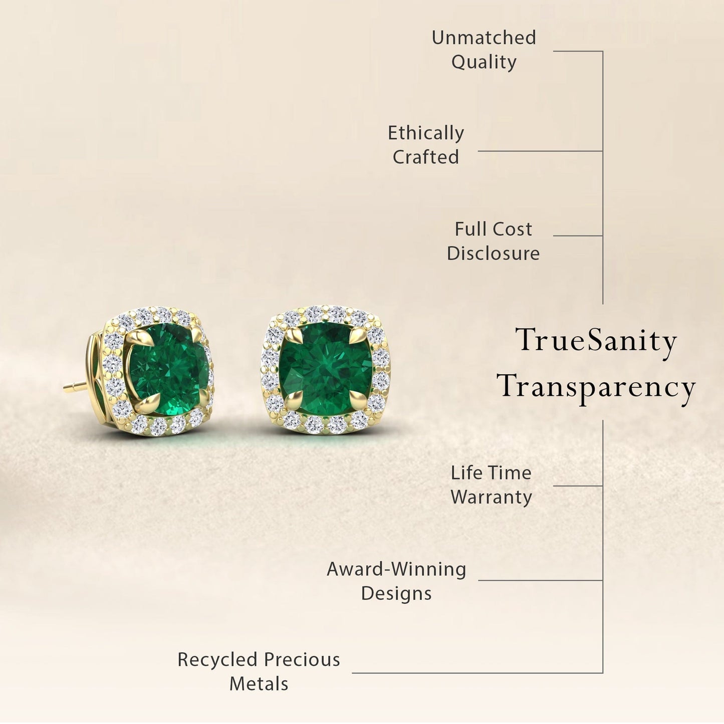 Emerald & Diamond Halo Stud Earrings - Maggie