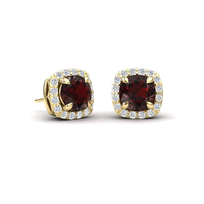 Garnet & Diamond Halo Stud Earrings