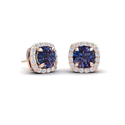 Lab Grown Alexandrite & Diamond Halo Stud Earrings