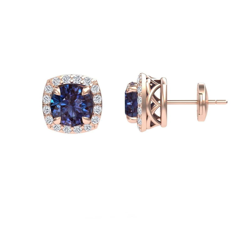 Lab Grown Alexandrite & Diamond Halo Stud Earrings - Maggie