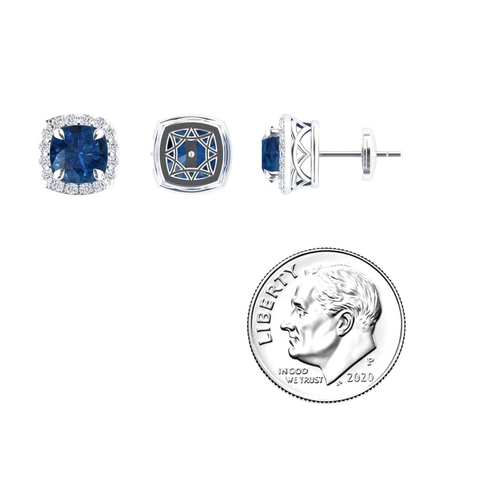 London Blue Topaz & Diamond Halo Stud Earrings - Maggie