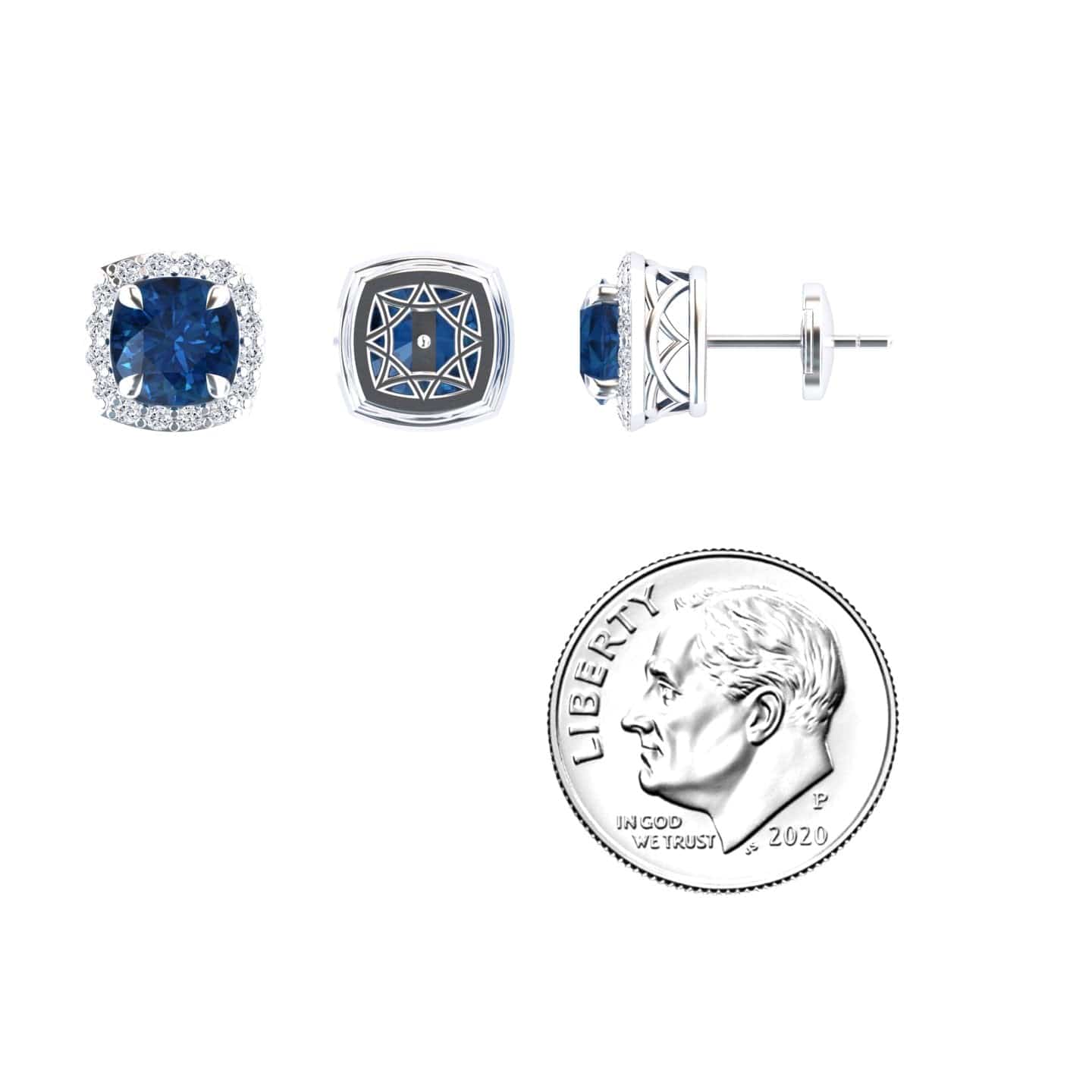 London Blue Topaz & Diamond Halo Stud Earrings - Maggie