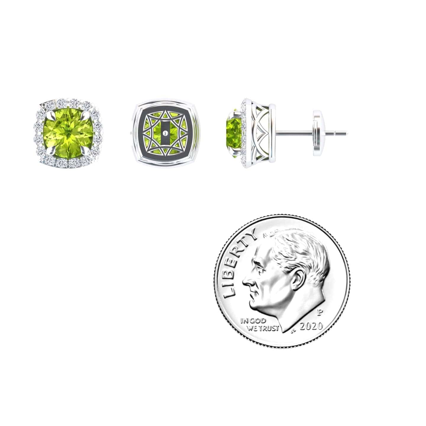 Peridot & Diamond Halo Stud Earrings - Maggie