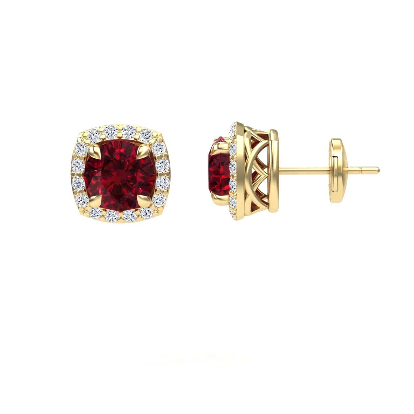 Ruby & White Diamond Halo Stud Earrings - Maggie