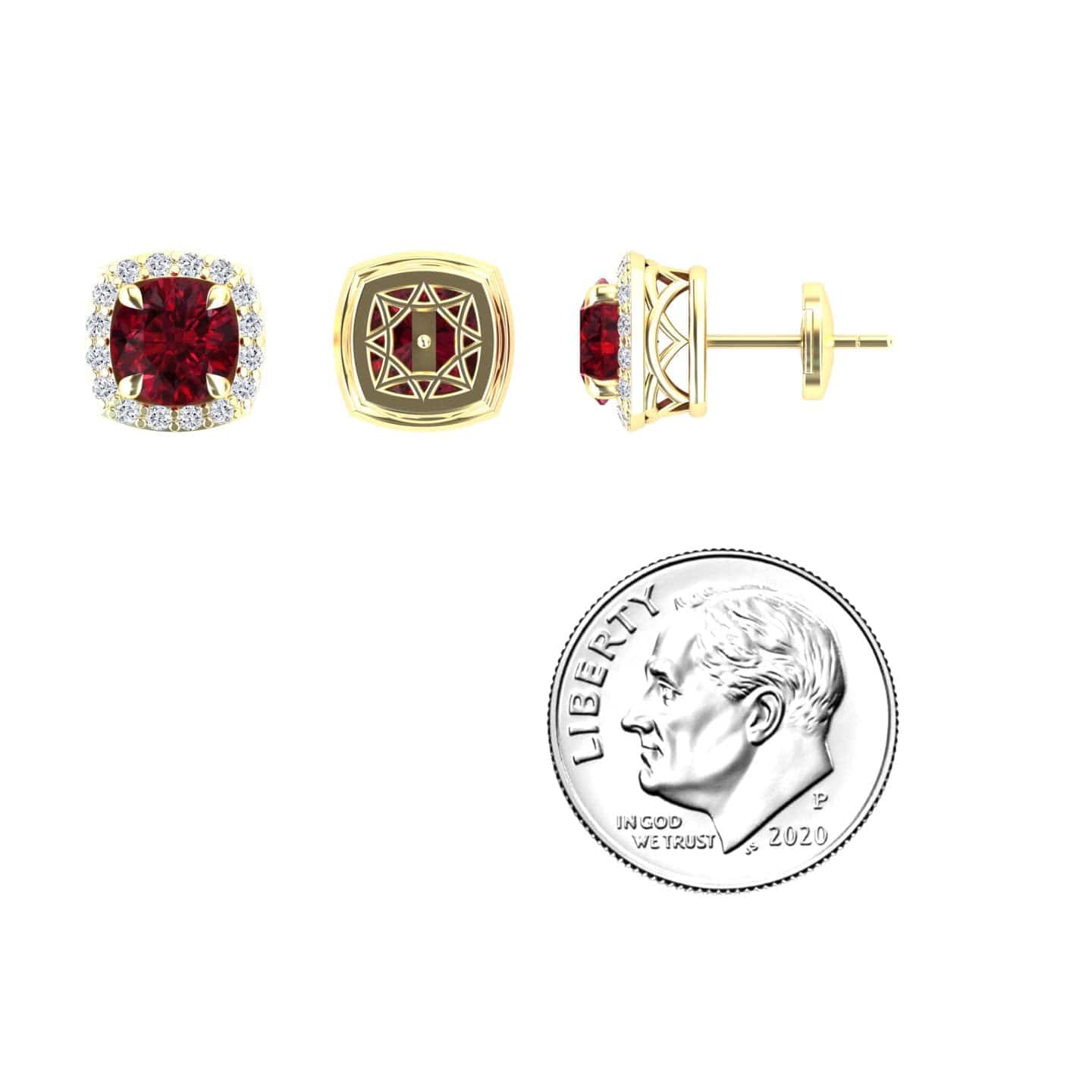 Ruby & White Diamond Halo Stud Earrings - Maggie