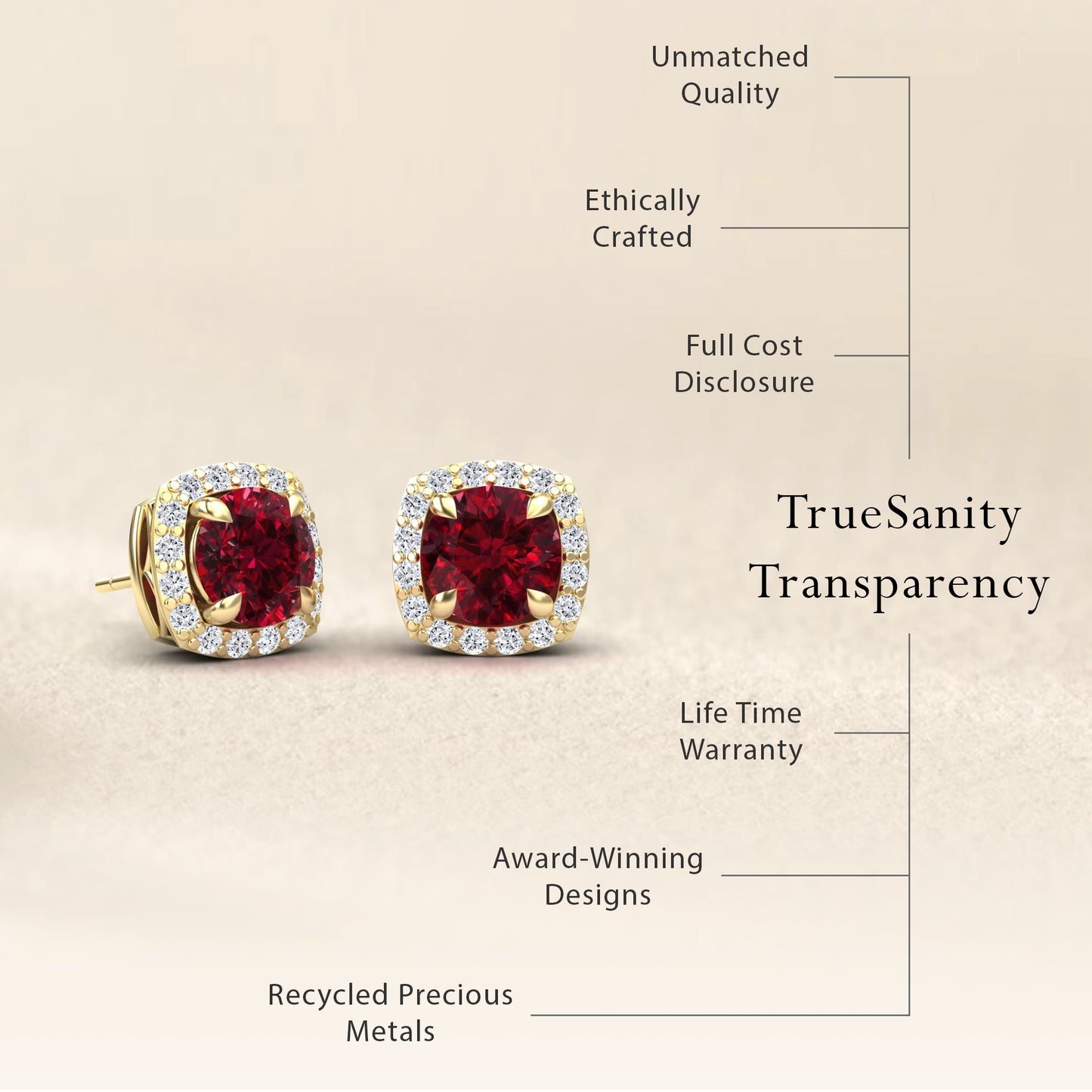 Ruby & White Diamond Halo Stud Earrings - Maggie