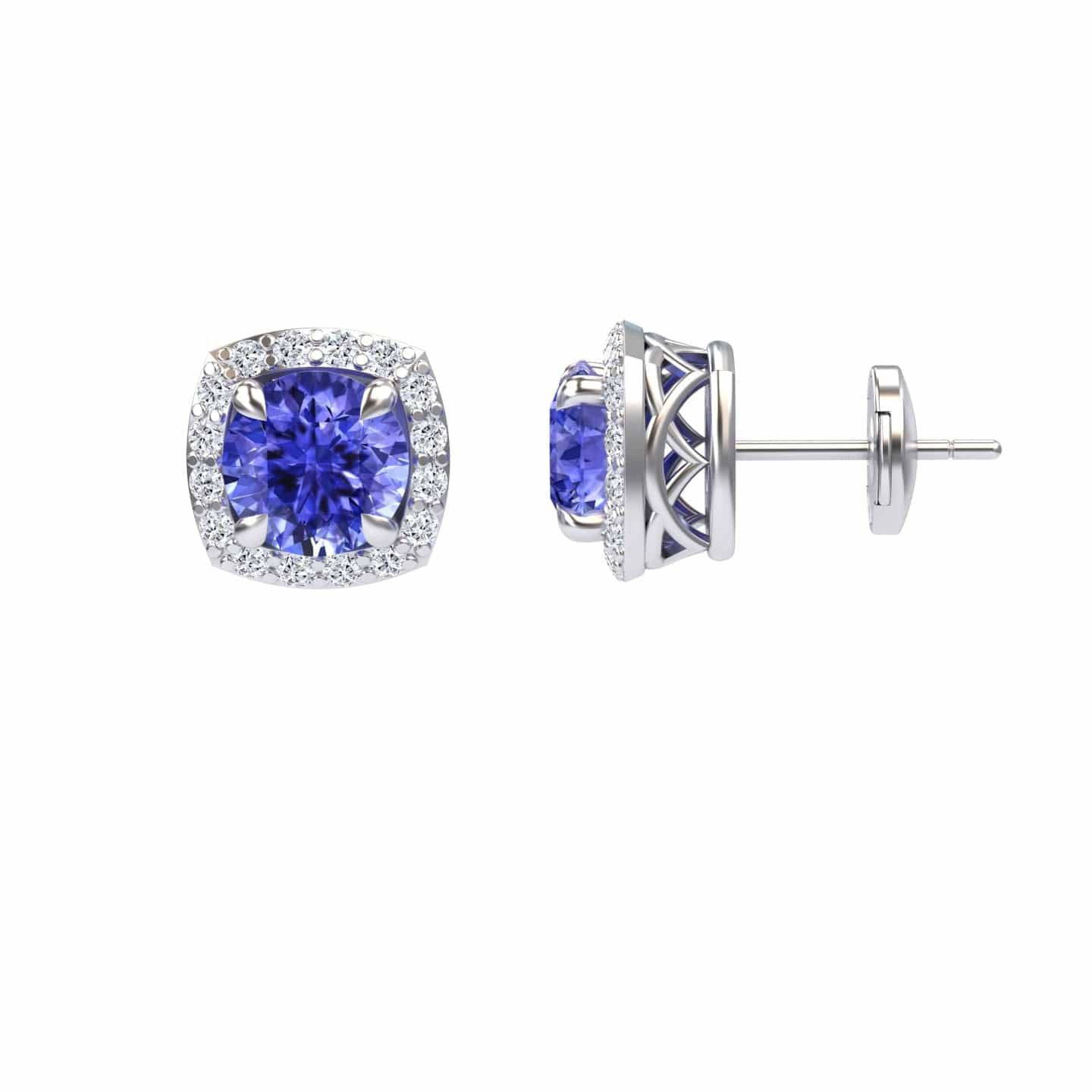 Tanzanite & Diamond Halo Stud Earrings - Maggie