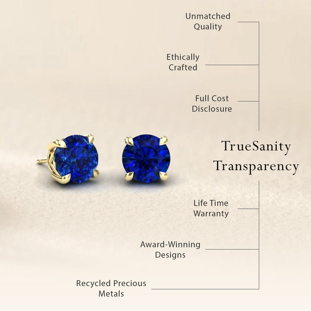Lab Grown Blue Sapphire Solitaire Stud Earrings - Lucy