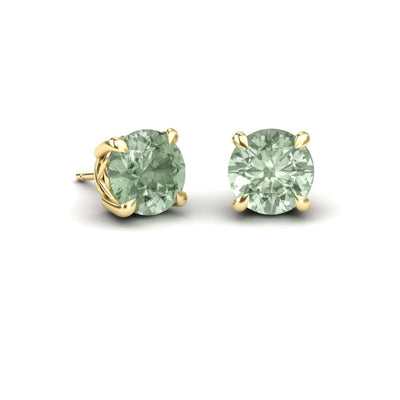Green Amethyst Solitaire Stud Earrings