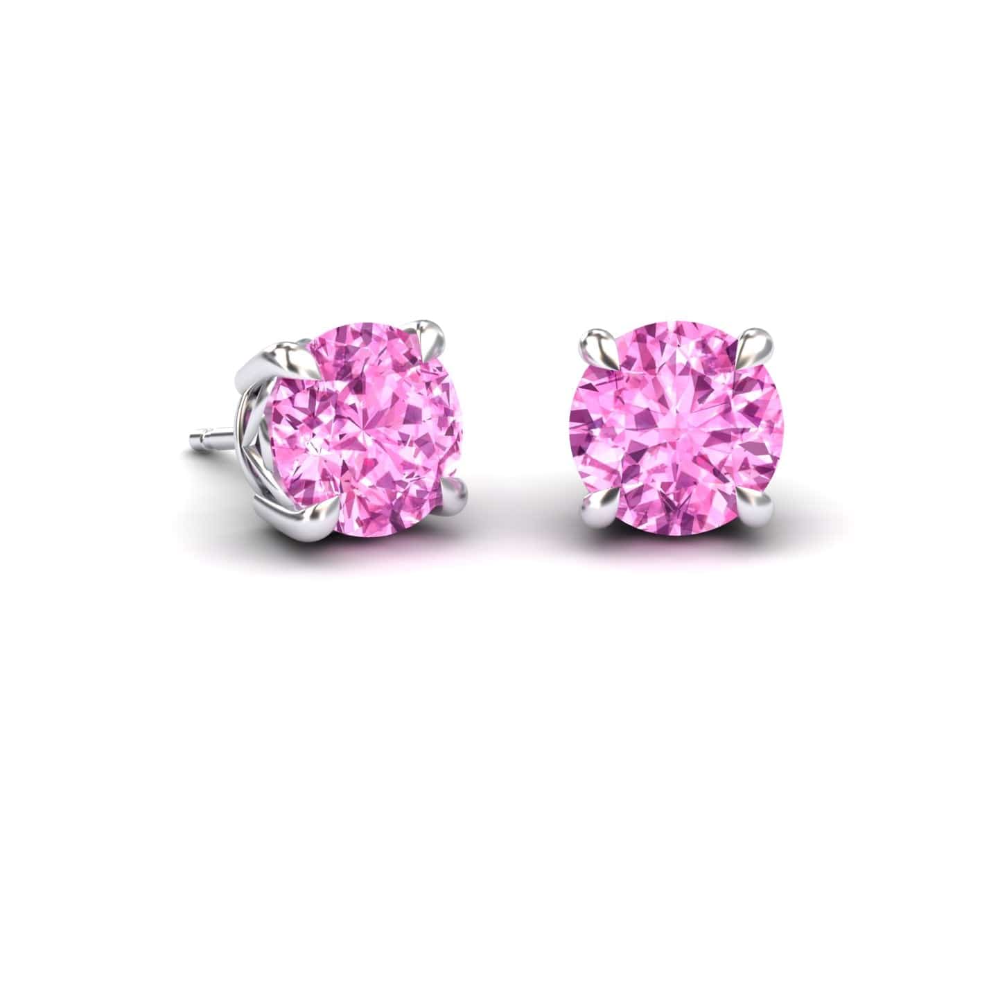 Lab Grown Pink Sapphire Solitaire Stud Earrings - Lucy