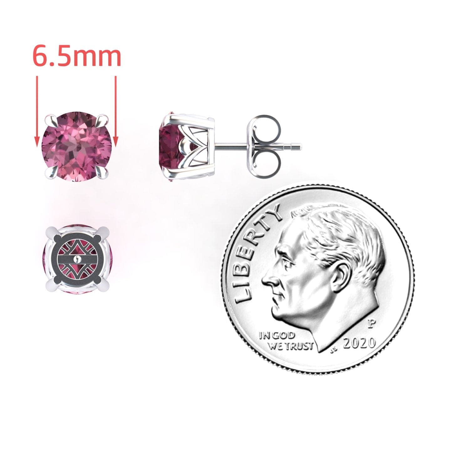 Pink Tourmaline Solitaire Stud Earrings - Lucy