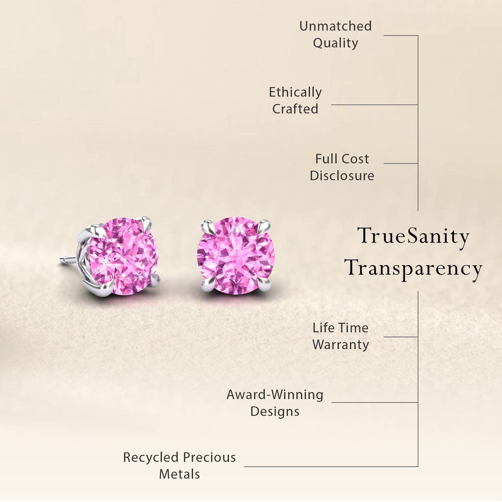 Lab Grown Pink Sapphire Solitaire Stud Earrings - Lucy