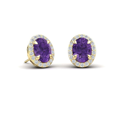 Amethyst & Diamond Halo Stud Earrings