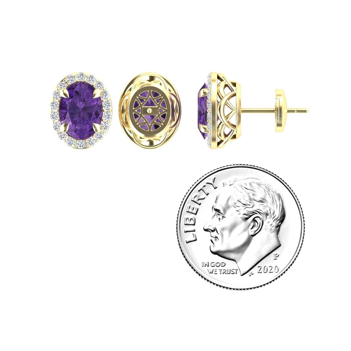 Amethyst & Diamond Halo Stud Earrings - Nalini