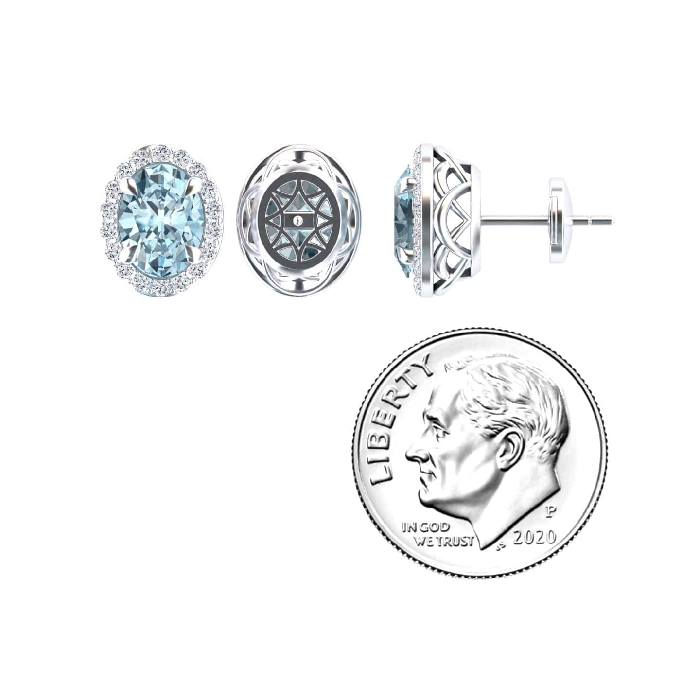 Aquamarine & Diamond Halo Stud Earrings - Nalini