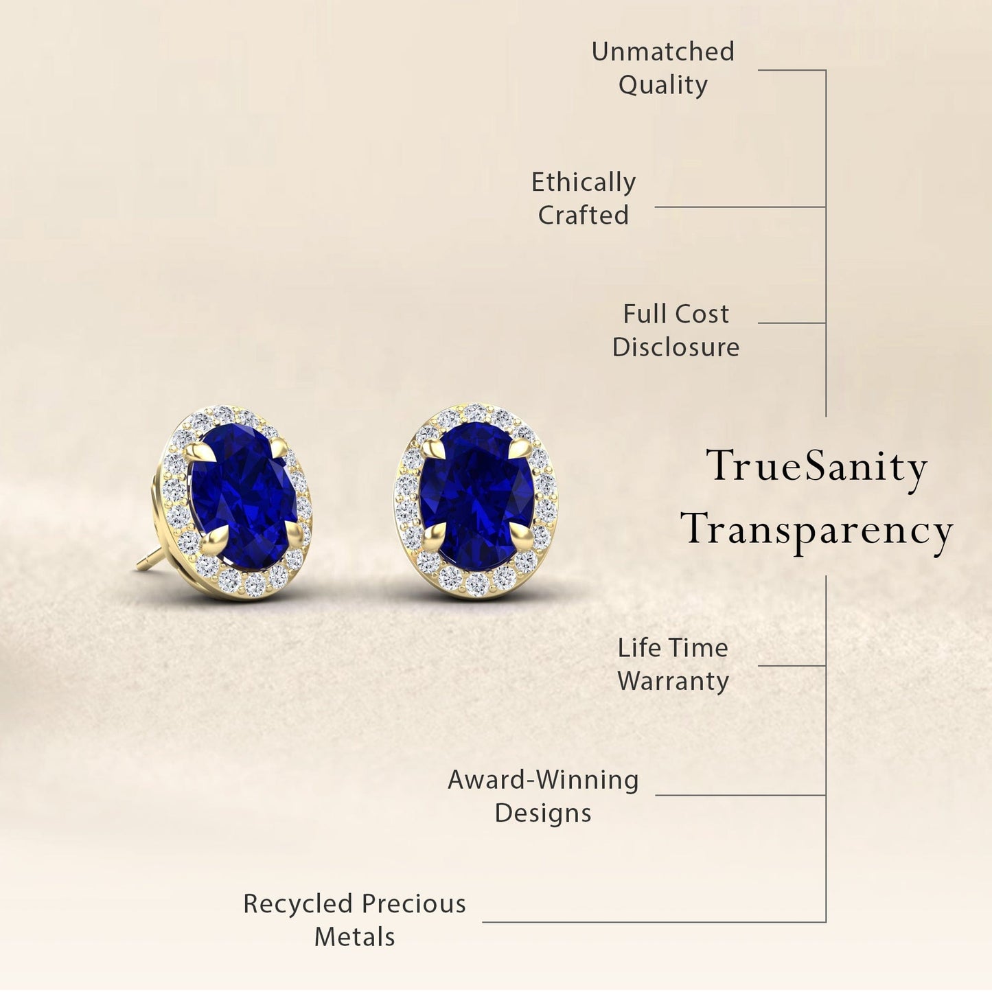 Lab Grown Blue Sapphire & Diamond Halo Stud Earrings - Nalini