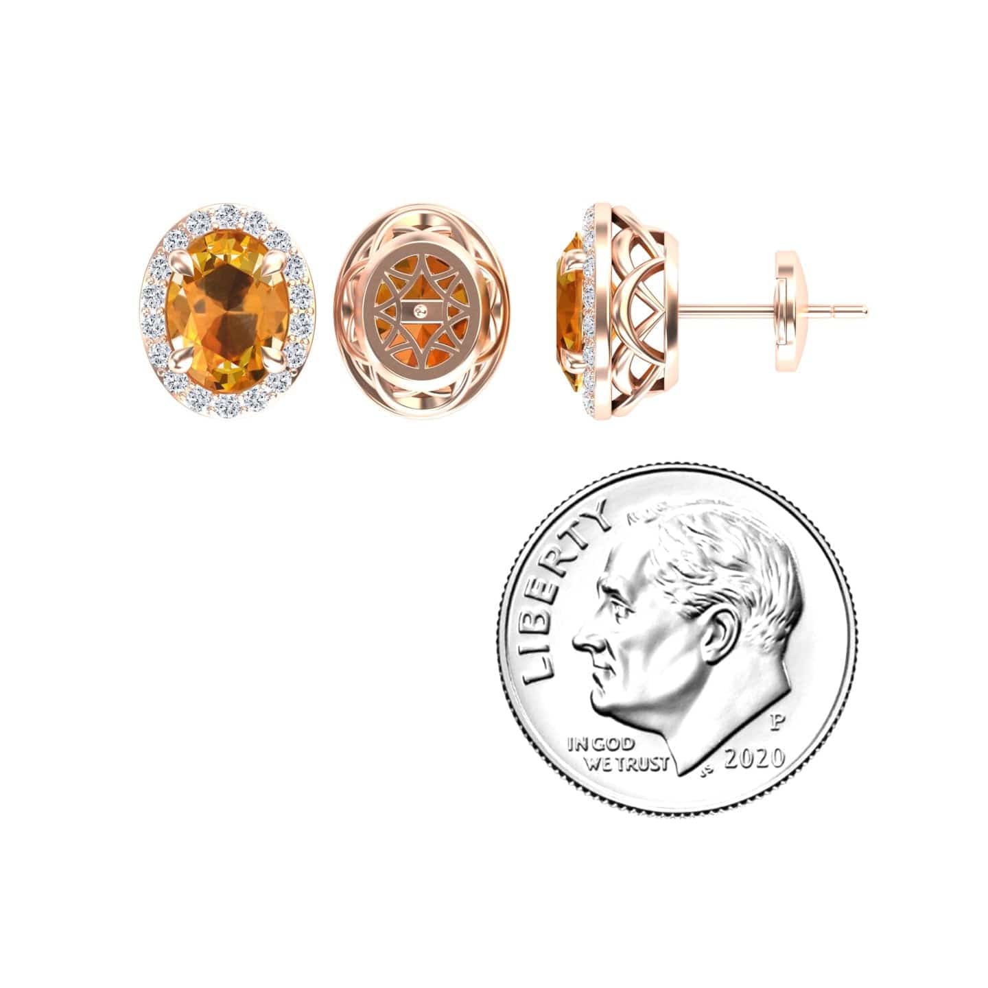 Citrine & Diamond Halo Stud Earrings - Nalini