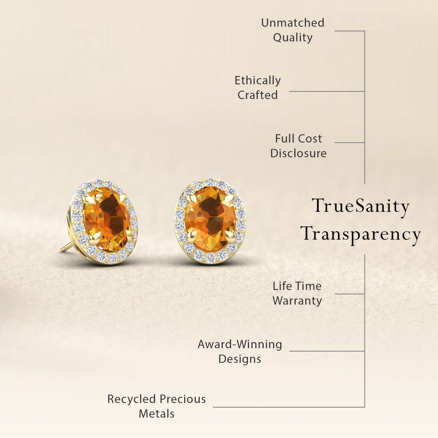 Citrine & Diamond Halo Stud Earrings - Nalini