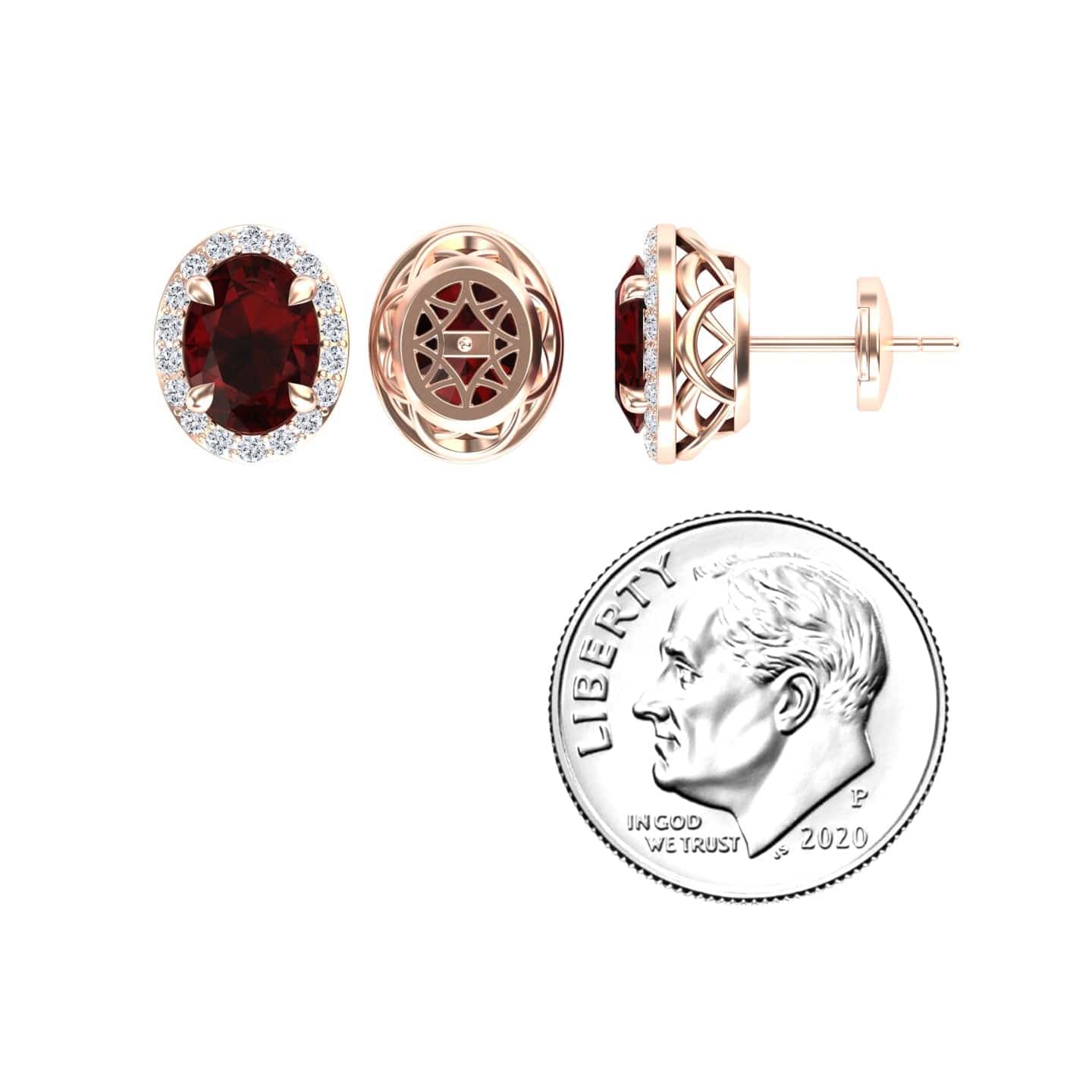 Garnet & Diamond Halo Stud Earrings - Nalini