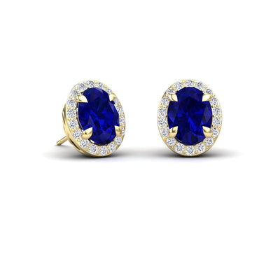 Lab Grown Blue Sapphire & Diamond Halo Stud Earrings
