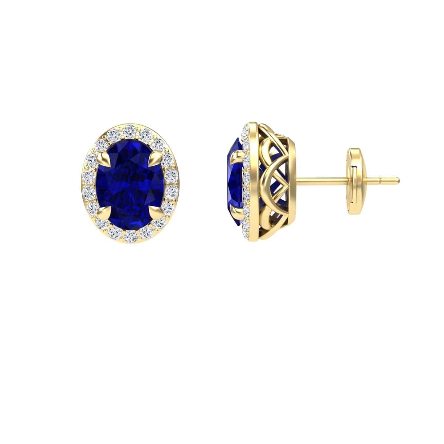 Lab Grown Blue Sapphire & Diamond Halo Stud Earrings - Nalini