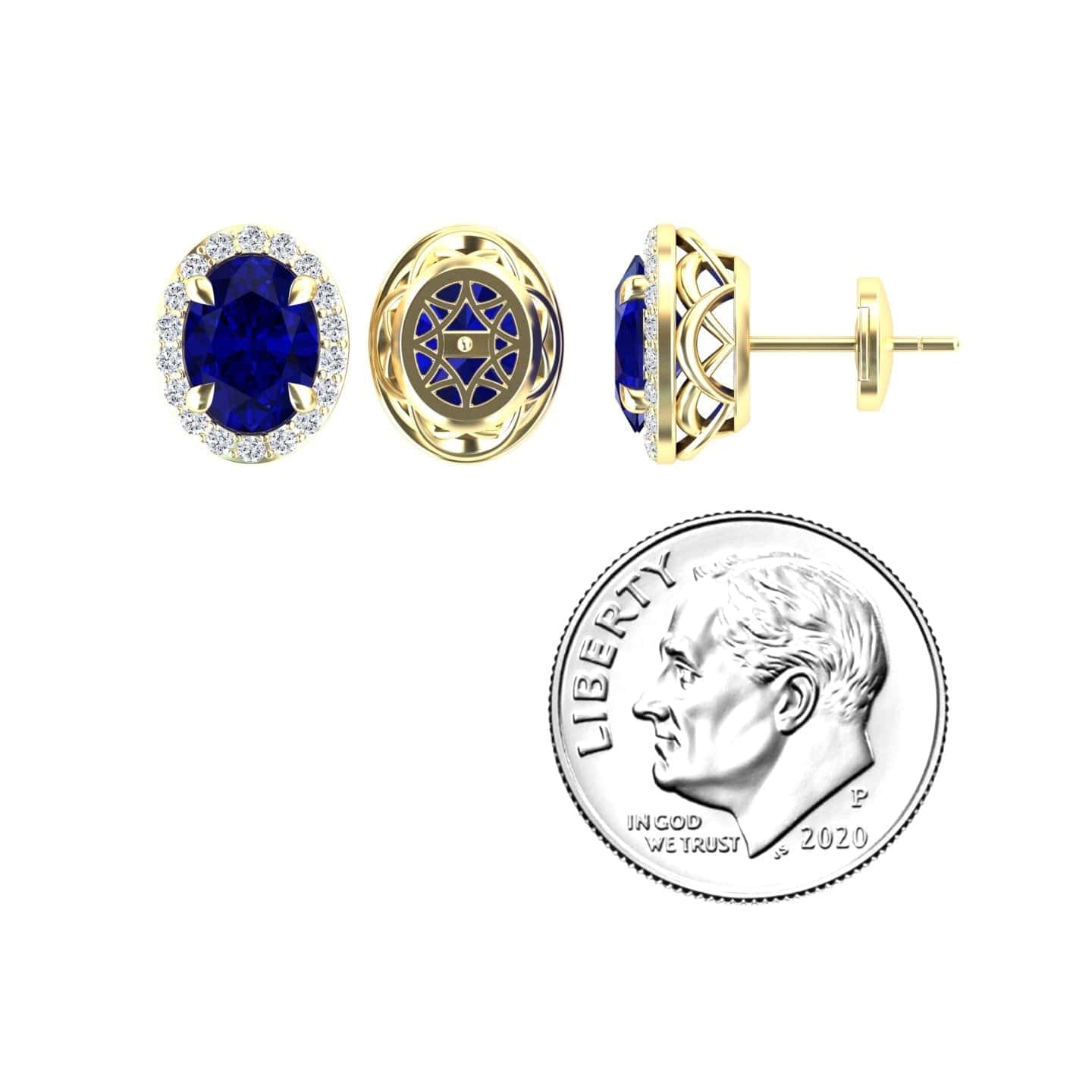 Lab Grown Blue Sapphire & Diamond Halo Stud Earrings - Nalini