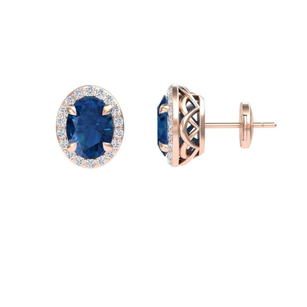 London Blue Topaz & Diamond Halo Stud Earrings - Nalini