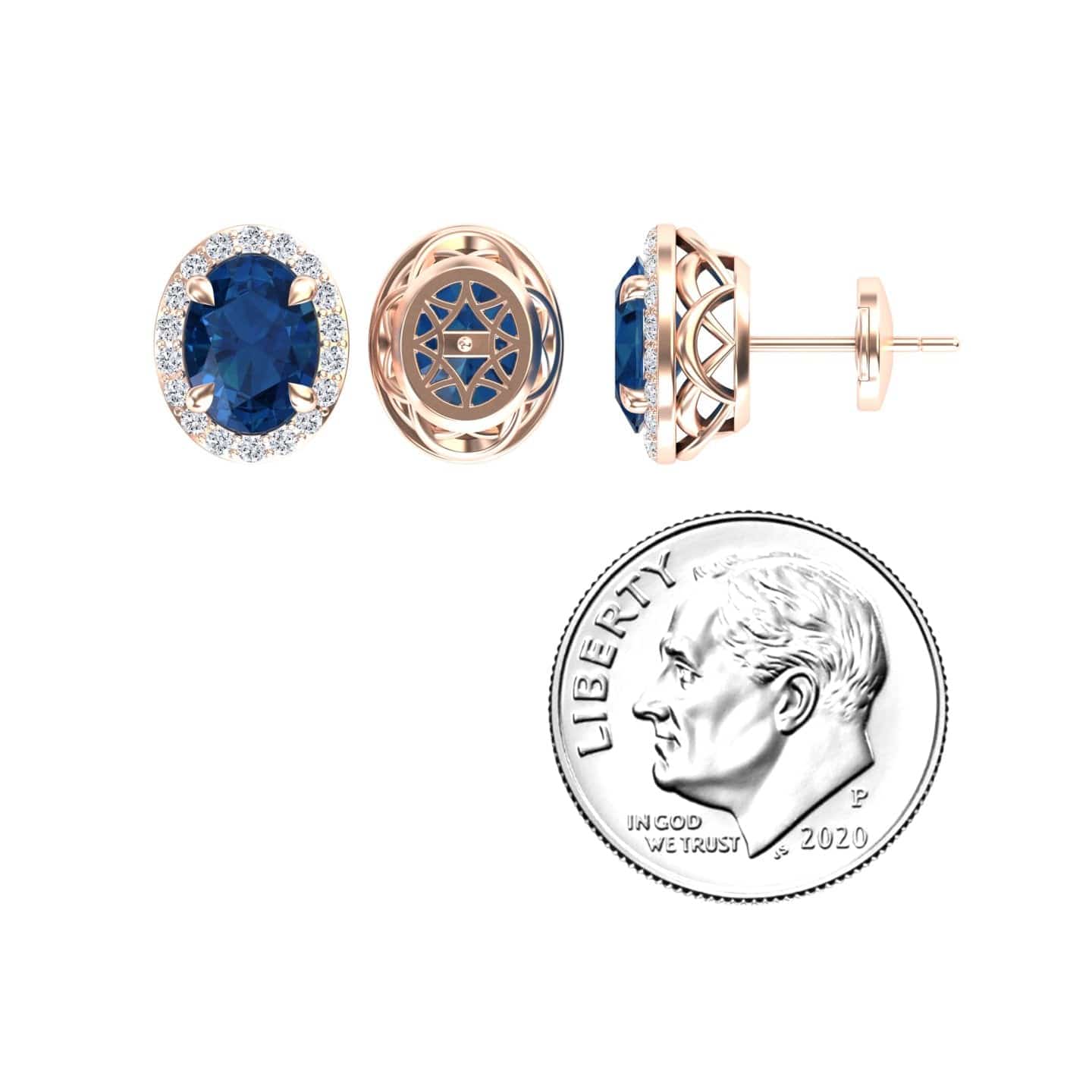 London Blue Topaz & Diamond Halo Stud Earrings - Nalini