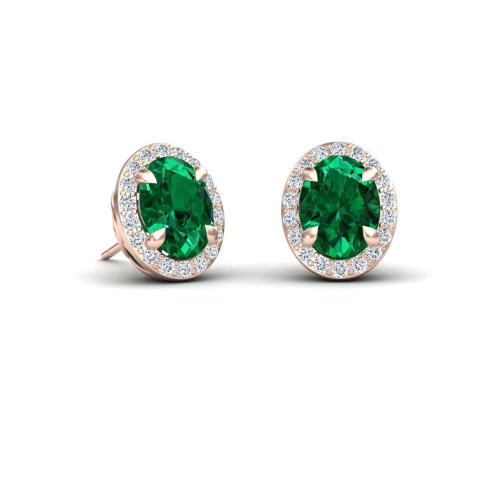 Lab Grown Emerald & Diamond Halo Stud Earrings - Nalini