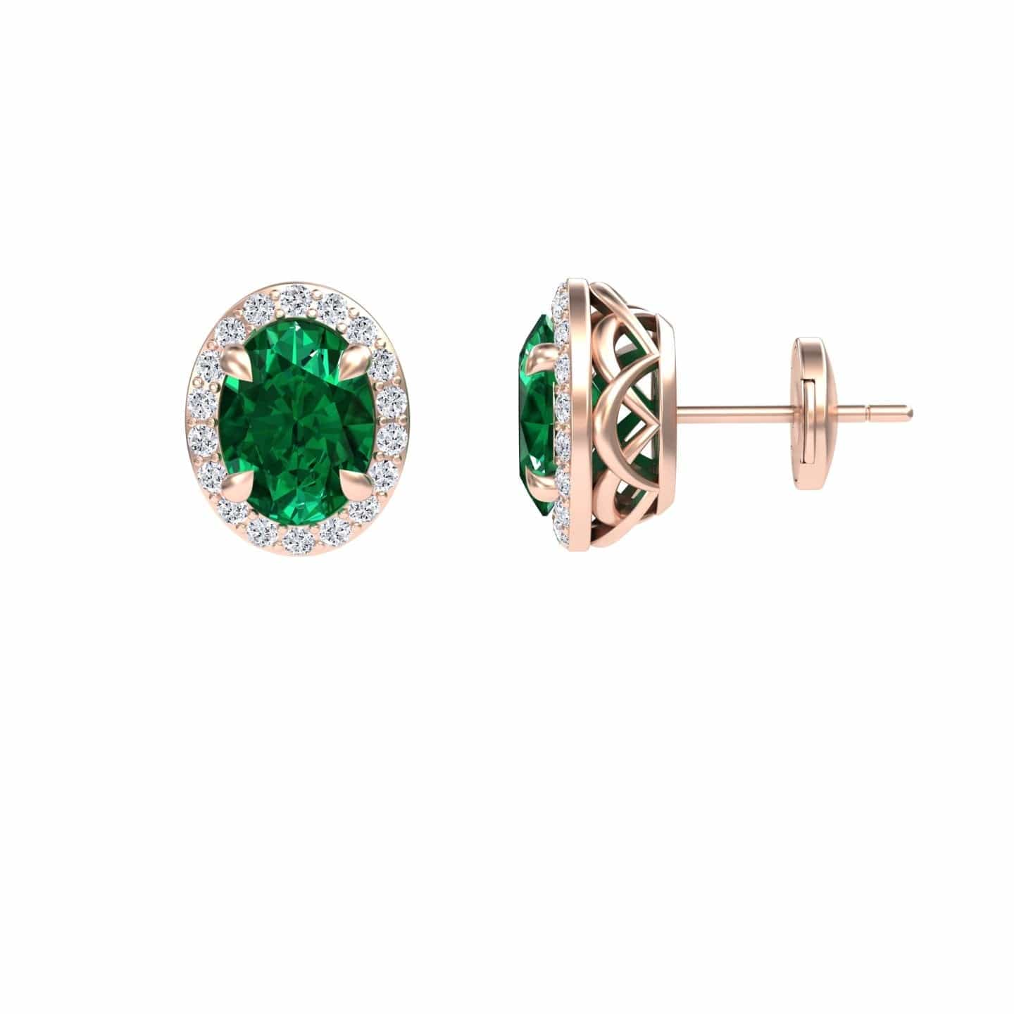 Lab Grown Emerald & Diamond Halo Stud Earrings - Nalini