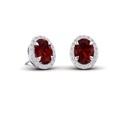 Lab Grown Ruby & Diamond Halo Stud Earrings