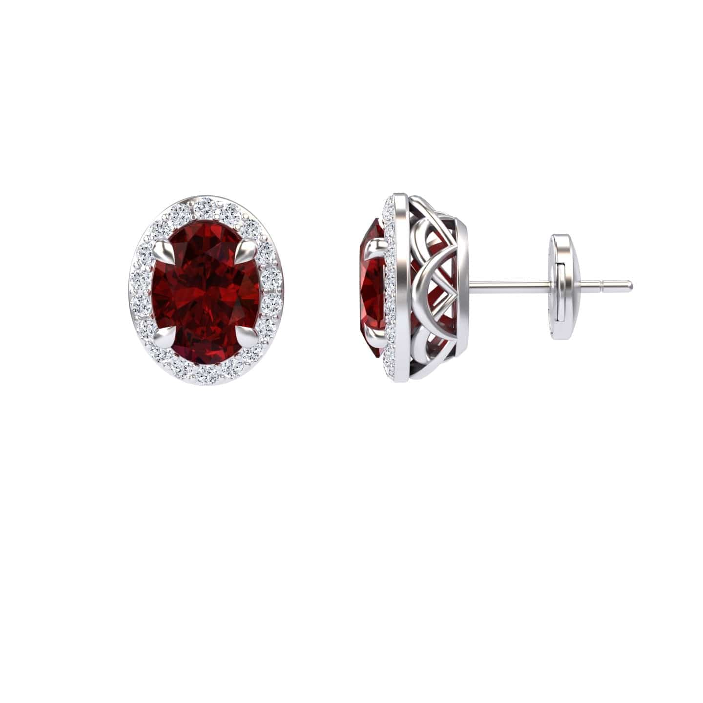 Lab Grown Ruby & Diamond Halo Stud Earrings - Nalini