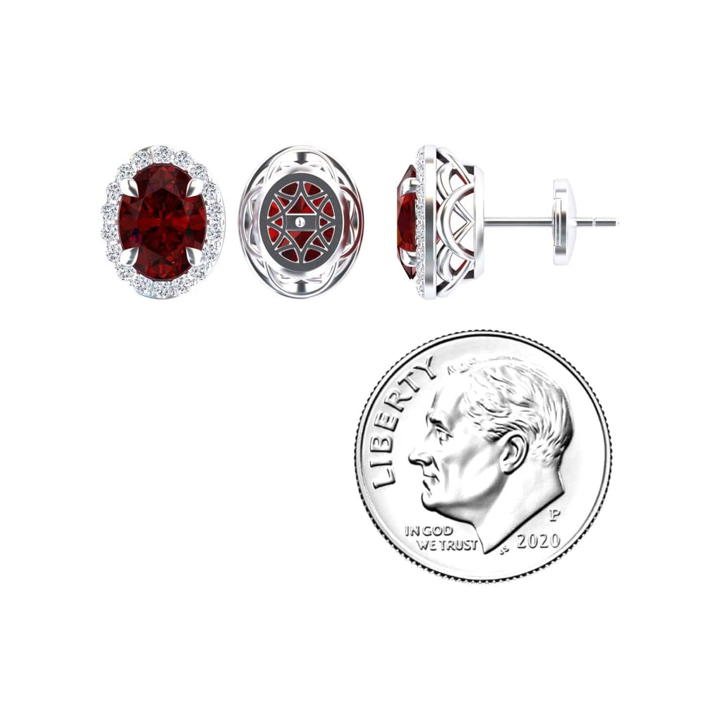 Lab Grown Ruby & Diamond Halo Stud Earrings - Nalini