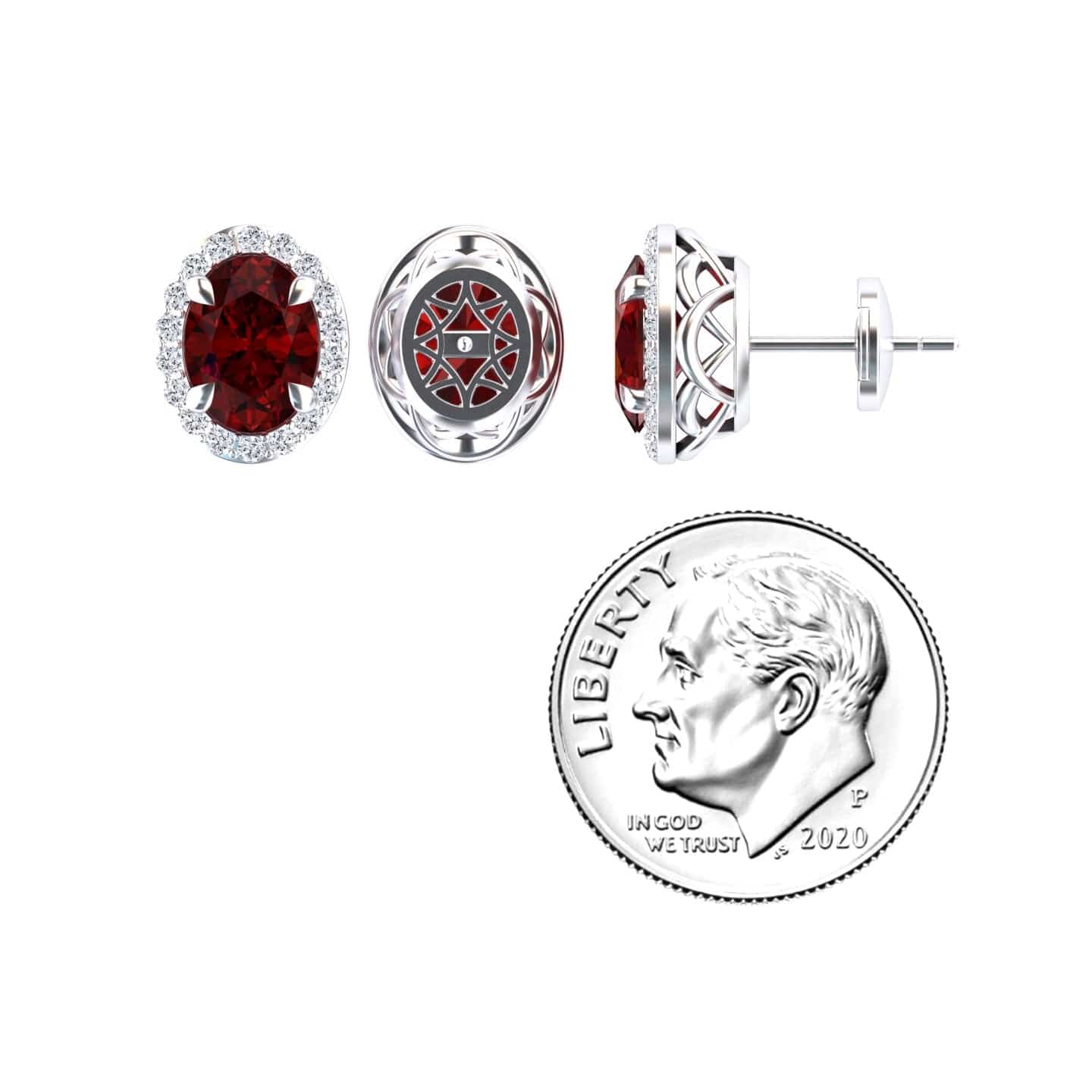 Lab Grown Ruby & Diamond Halo Stud Earrings - Nalini
