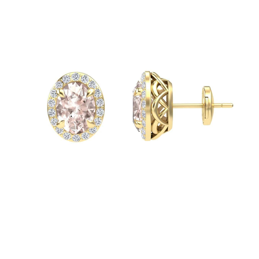 Morganite & Diamond Halo Stud Earrings - Nalini