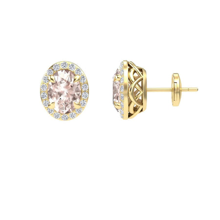 Morganite & Diamond Halo Stud Earrings - Nalini