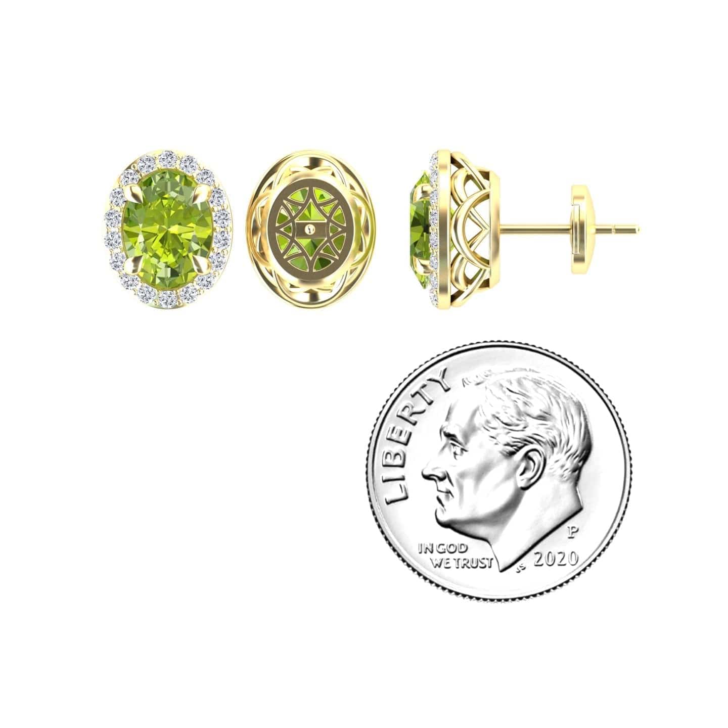 Peridot & Diamond Halo Stud Earrings - Nalini