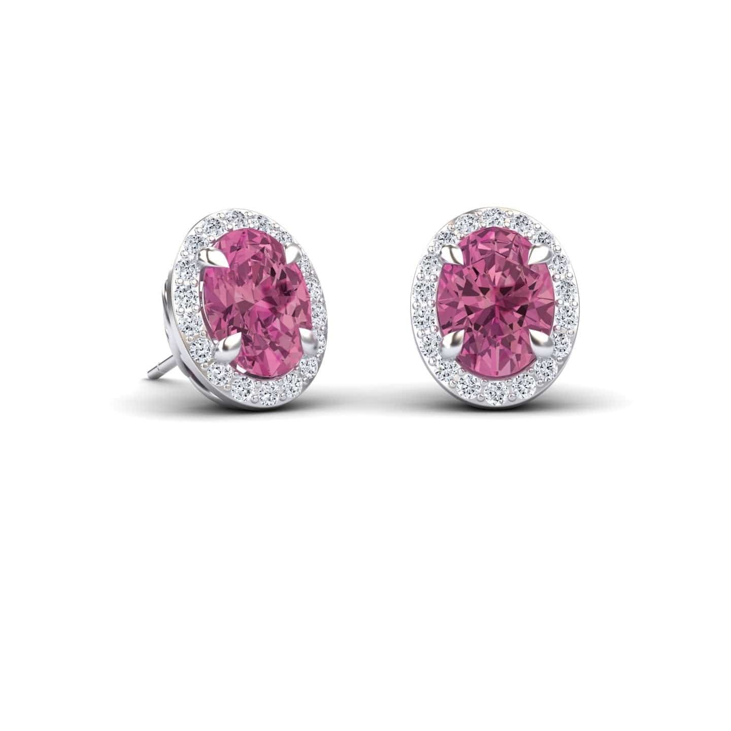 Pink Tourmaline & Diamond Halo Stud Earrings - Nalini