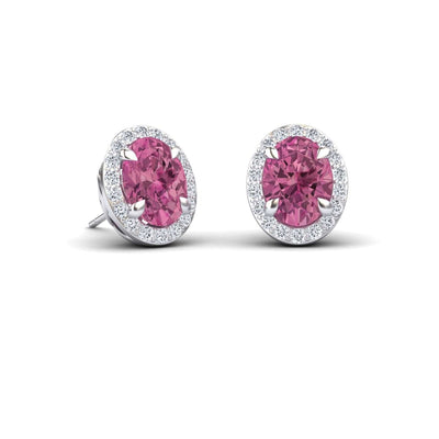 Pink Tourmaline & Diamond Halo Stud Earrings