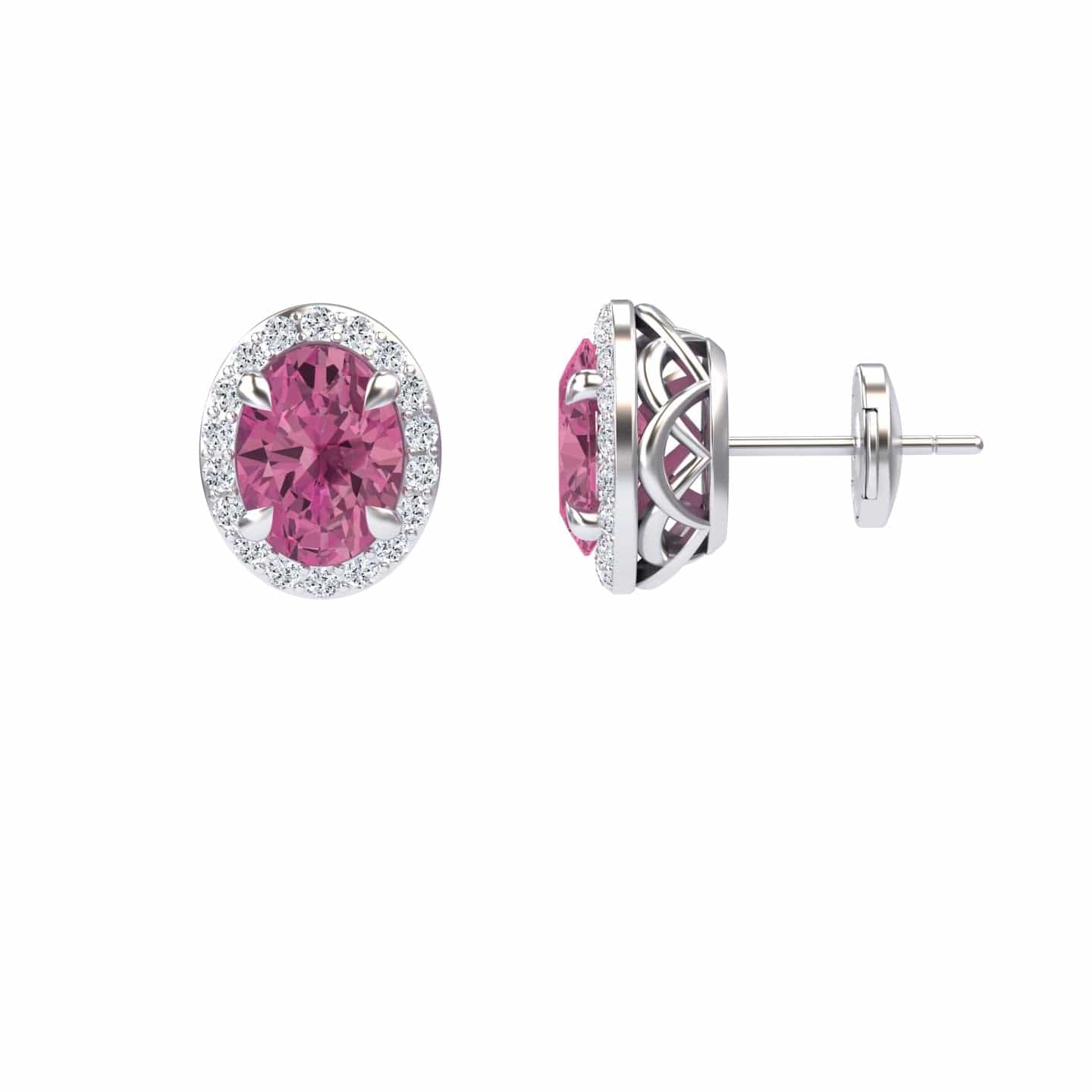 Pink Tourmaline & Diamond Halo Stud Earrings - Nalini