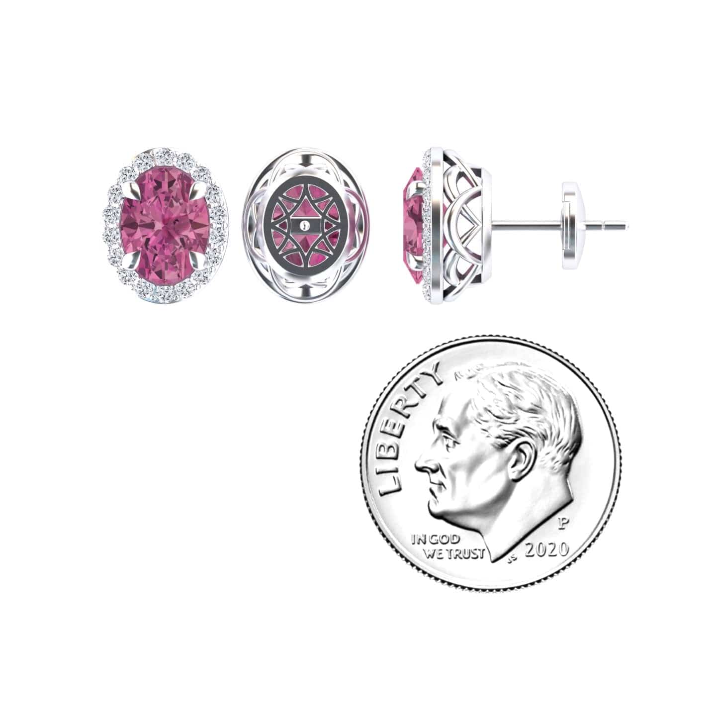 Pink Tourmaline & Diamond Halo Stud Earrings - Nalini