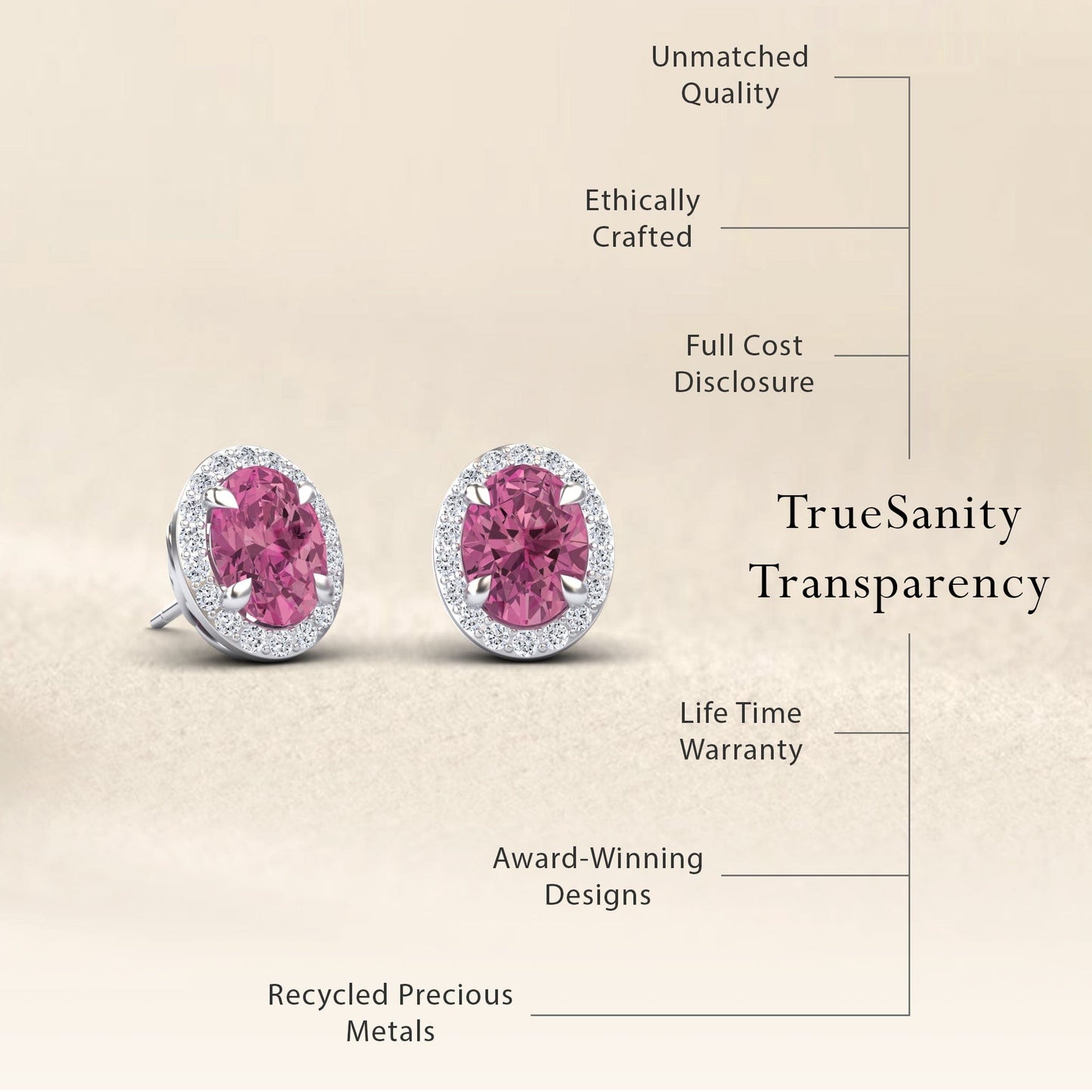 Pink Tourmaline & Diamond Halo Stud Earrings - Nalini