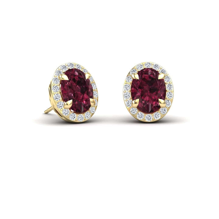 Rhodolite Garnet & Diamond Halo Stud Earrings - Nalini