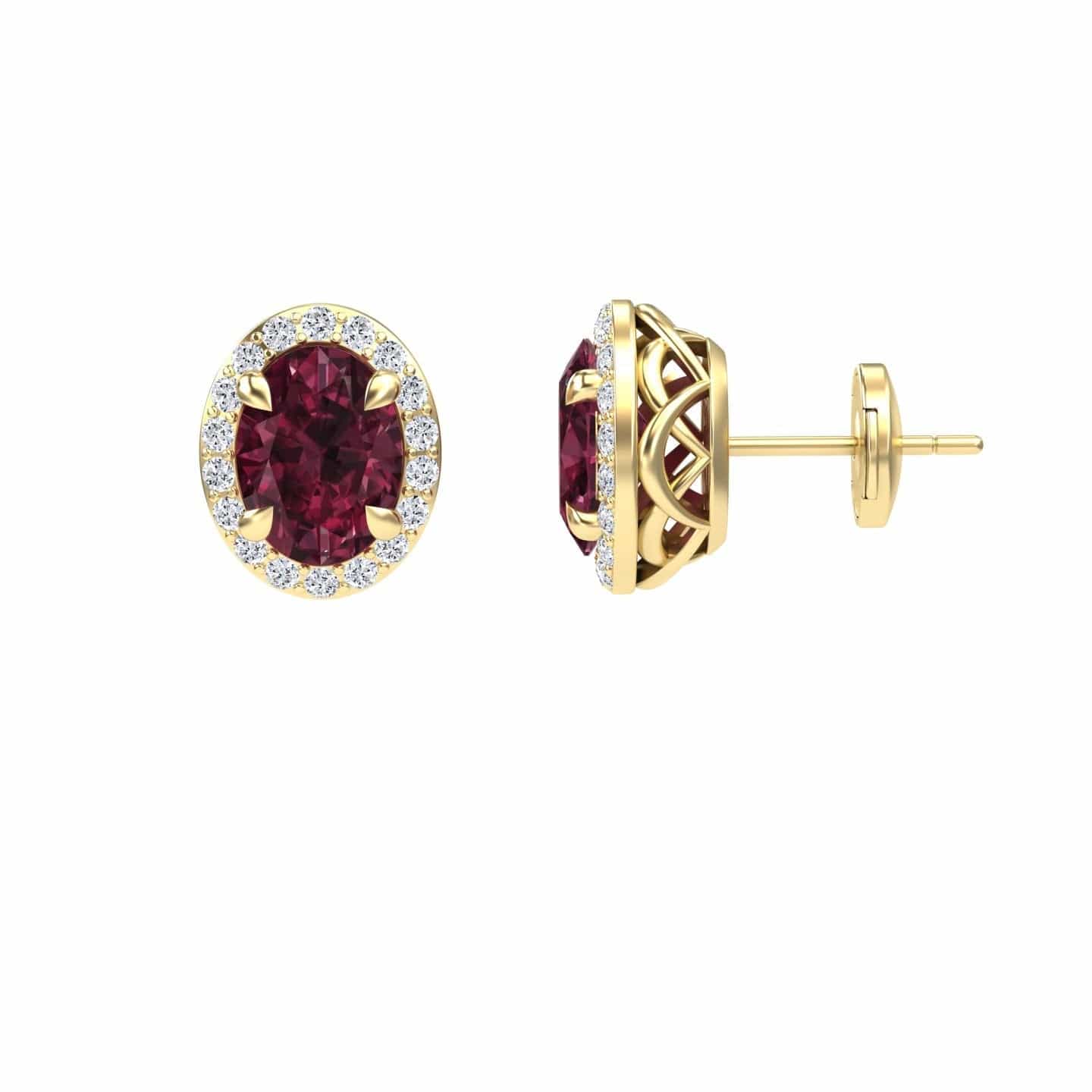 Rhodolite Garnet & Diamond Halo Stud Earrings - Nalini