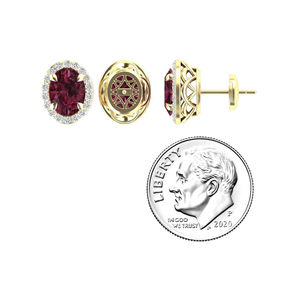 Rhodolite Garnet & Diamond Halo Stud Earrings - Nalini