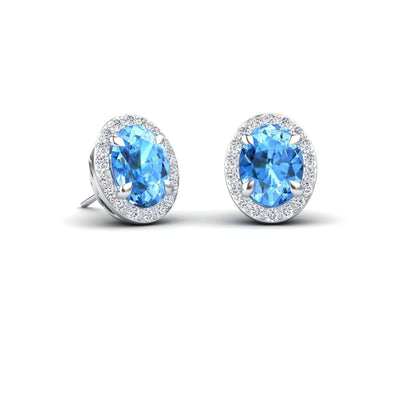 Swiss Blue Topaz & Diamond Halo Stud Earrings