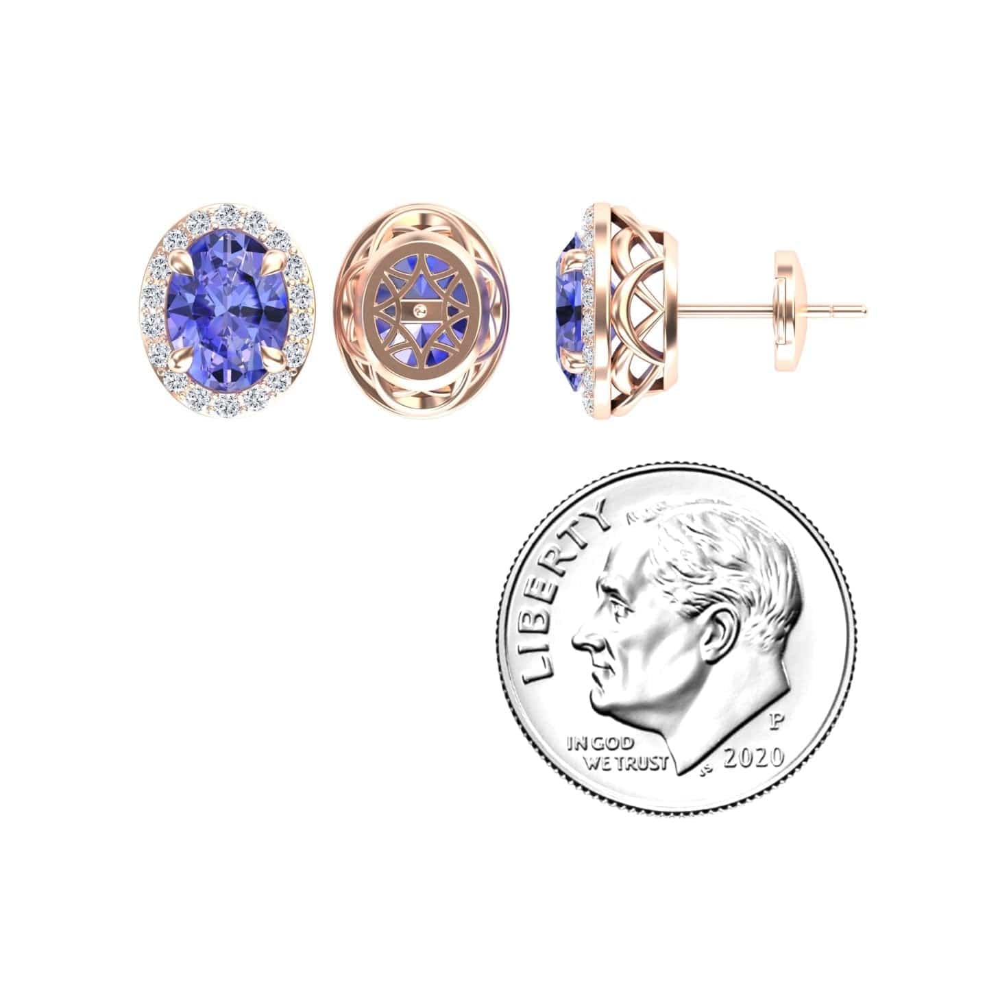 Tanzanite & Diamond Halo Stud Earrings - Nalini
