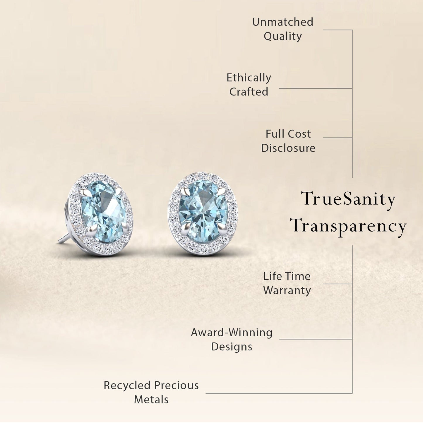 Aquamarine & Diamond Halo Stud Earrings - Nalini