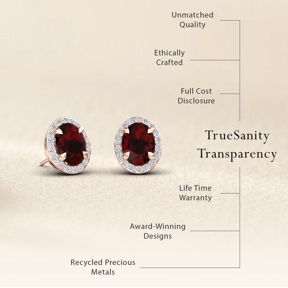 Garnet & Diamond Halo Stud Earrings - Nalini